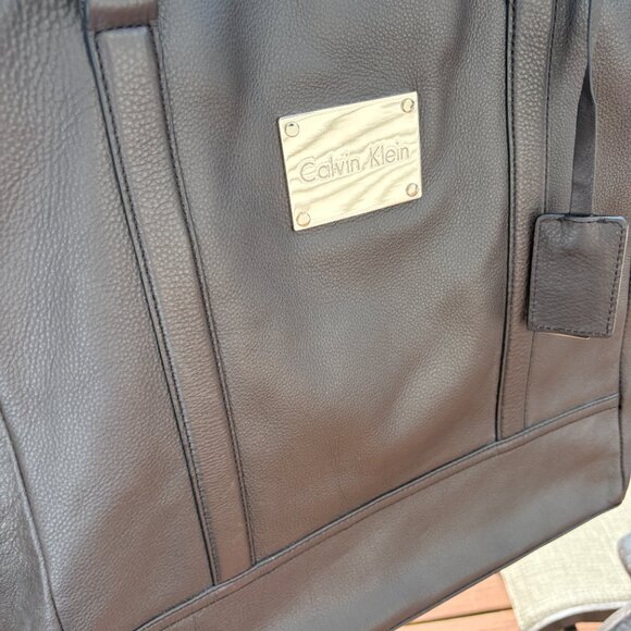 CALVIN KLEIN Dark Brown Pebbled Leather Shoulder Tote Bag Large BOHO Preppy - Picture 9 of 16